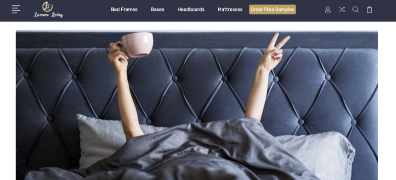 Lamore Living homepage — a custom-coded BigCommerce storefront with configurable product options and dependent swatches